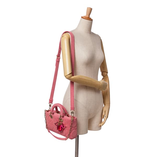 Pre-owned Dior Medium Denim Macrocannage Lady D Joy Pink
