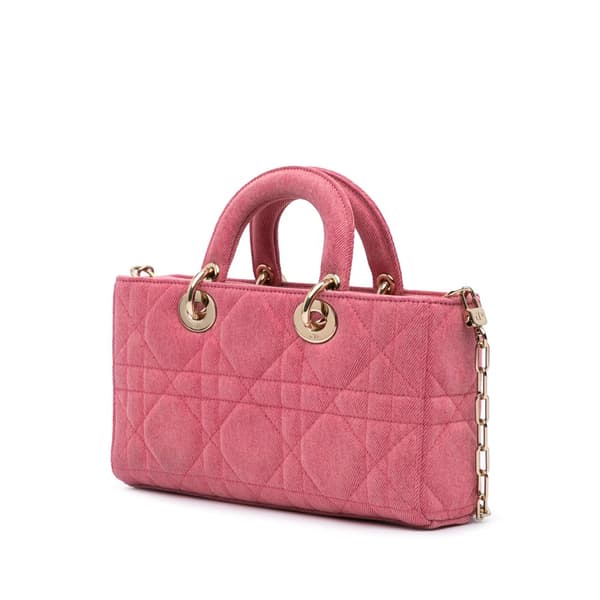 Pre-owned Dior Medium Denim Macrocannage Lady D Joy Pink