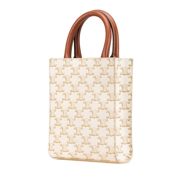 Pre-owned Celine Mini Triomphe Coated Canvas Vertical Cabas Satchel White
