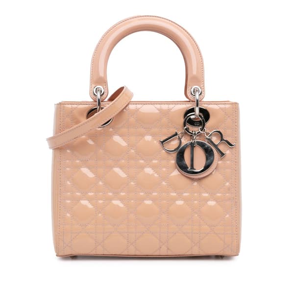 Pre-owned Dior Medium Patent Cannage Lady Dior Brown