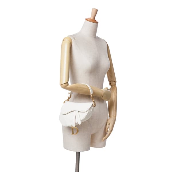 Pre-owned Dior Mini Oblique Canvas Saddle Bag White