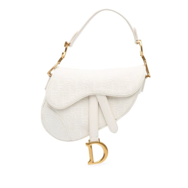 Pre-owned Dior Mini Oblique Canvas Saddle Bag White