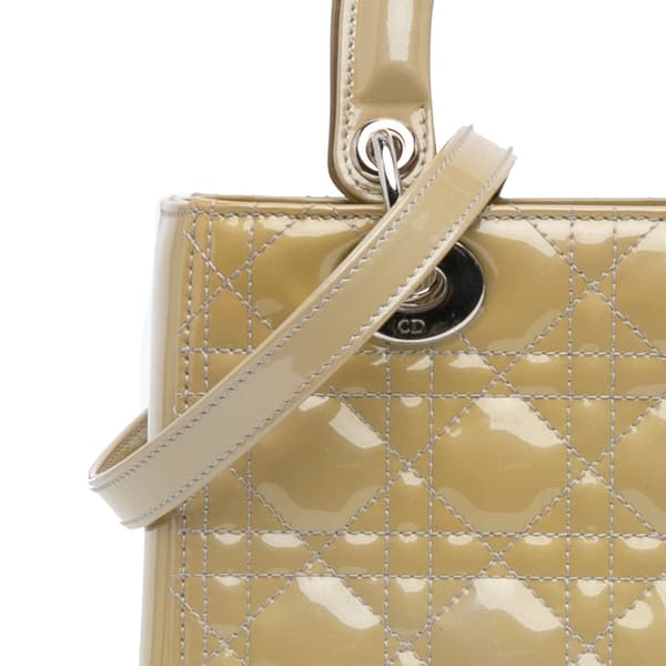 Pre-owned Dior Medium Patent Cannage Lady Dior Brown