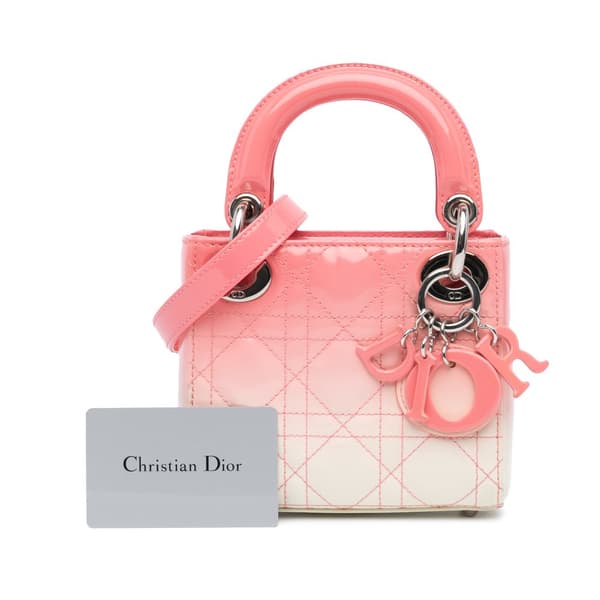 Pre-owned Dior Micro Ombre Patent Cannage Lady Dior Pink