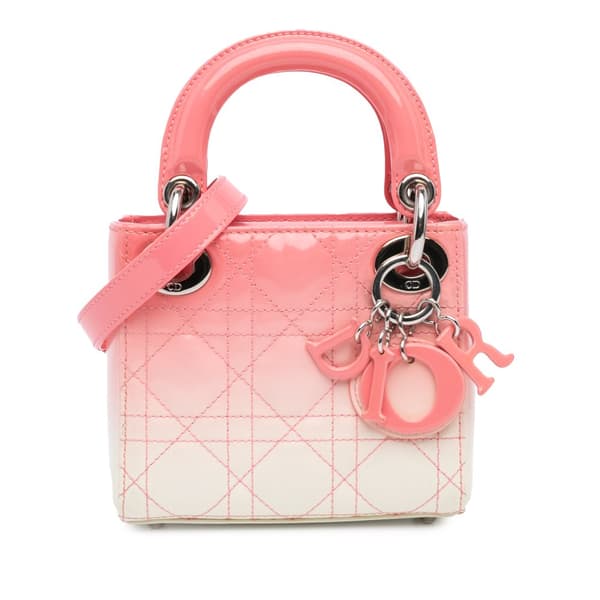 Pre-owned Dior Micro Ombre Patent Cannage Lady Dior Pink