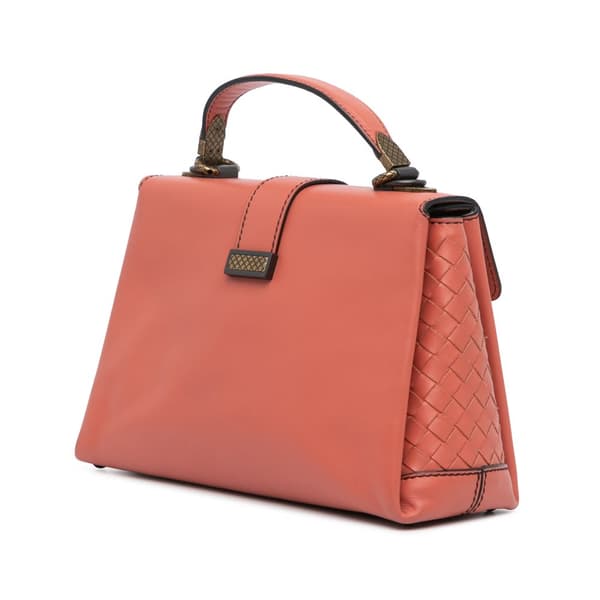 Pre-owned Bottega Veneta Small Nappa Intrecciato Piazza Satchel Orange
