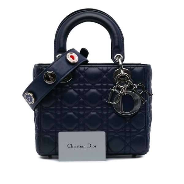 Pre-owned Dior Small Lambskin Cannage My ABCDior Lady Dior Blue