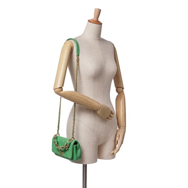 Pre-owned Chanel Small Quilted Lambskin Chain Is More Flap Green