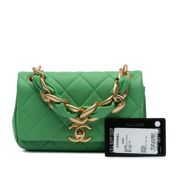 Pre-owned Chanel Small Quilted Lambskin Chain Is More Flap Green