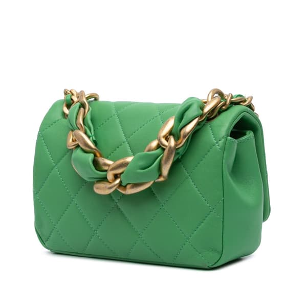 Pre-owned Chanel Small Quilted Lambskin Chain Is More Flap Green