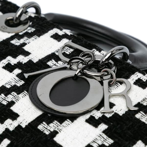Pre-owned Dior Medium Canvas Macro Houndstooth Lady D Joy Black