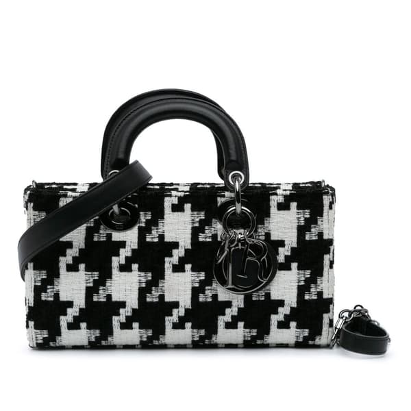 Pre-owned Dior Medium Canvas Macro Houndstooth Lady D Joy Black