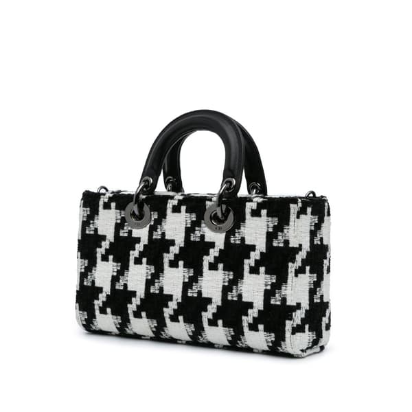 Pre-owned Dior Medium Canvas Macro Houndstooth Lady D Joy Black