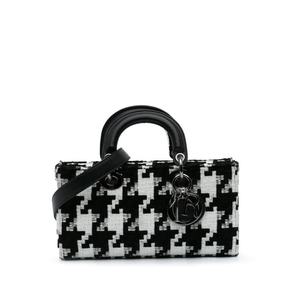 Pre-owned Dior Medium Canvas Macro Houndstooth Lady D Joy Black