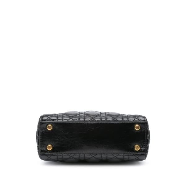 Pre-owned Dior Small Crinkled Patent Cannage My ABCDior Lady Dior Black