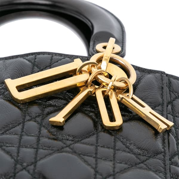 Pre-owned Dior Small Crinkled Patent Cannage My ABCDior Lady Dior Black