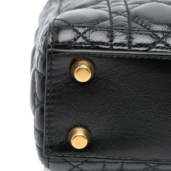 Pre-owned Dior Small Crinkled Patent Cannage My ABCDior Lady Dior Black