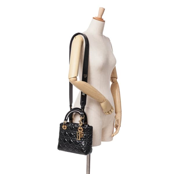Pre-owned Dior Small Crinkled Patent Cannage My ABCDior Lady Dior Black