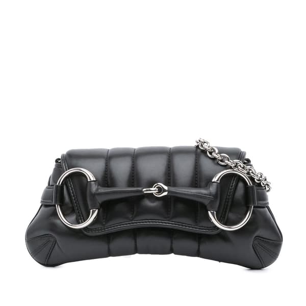Pre-owned Gucci Small Leather Horsebit Chain Satchel Black