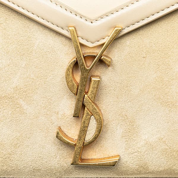 Pre-owned Saint Laurent Mini Suede and Calfskin Cassandra Top Handle Bag Brown