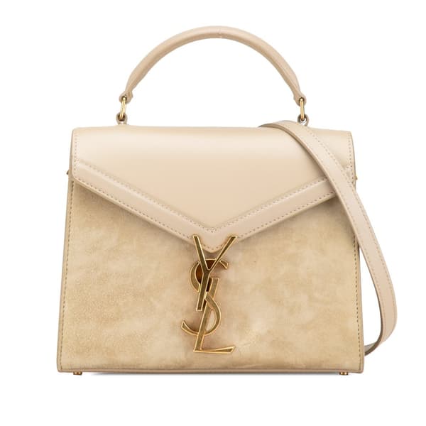 Pre-owned Saint Laurent Mini Suede and Calfskin Cassandra Top Handle Bag Brown