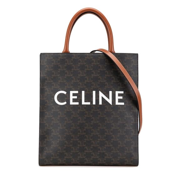 Pre-owned Celine Small Triomphe Coated Canvas Vertical Cabas Satchel Brown