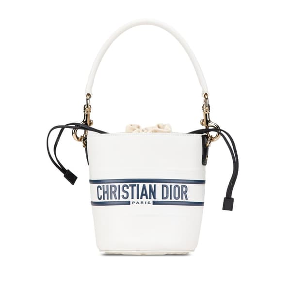 Pre-owned Dior Small Leather Vibe Drawstring Bucket White