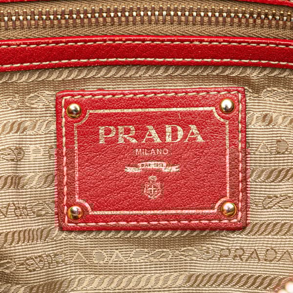 Pre-owned Prada Vitello Daino Zip Top Convertible Tote Red