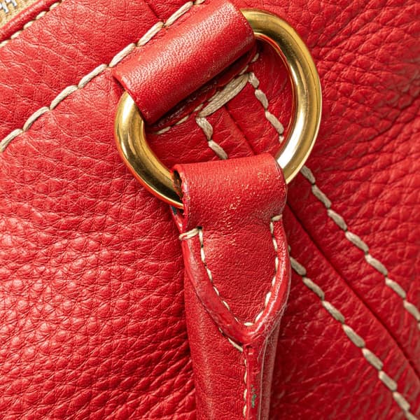 Pre-owned Prada Vitello Daino Zip Top Convertible Tote Red