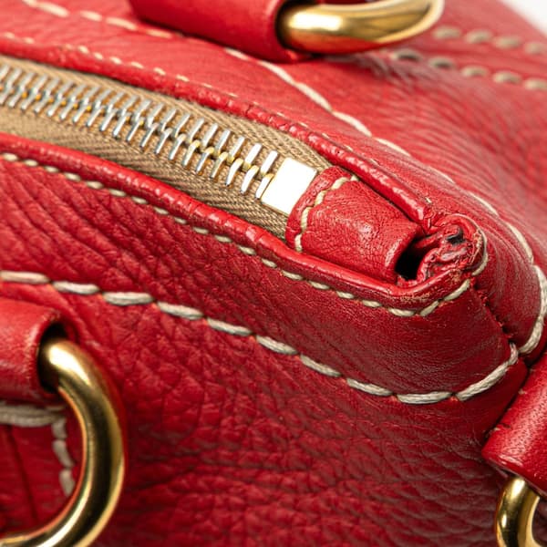 Pre-owned Prada Vitello Daino Zip Top Convertible Tote Red