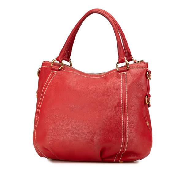 Pre-owned Prada Vitello Daino Zip Top Convertible Tote Red