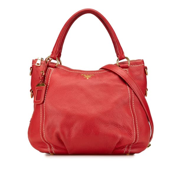 Pre-owned Prada Vitello Daino Zip Top Convertible Tote Red