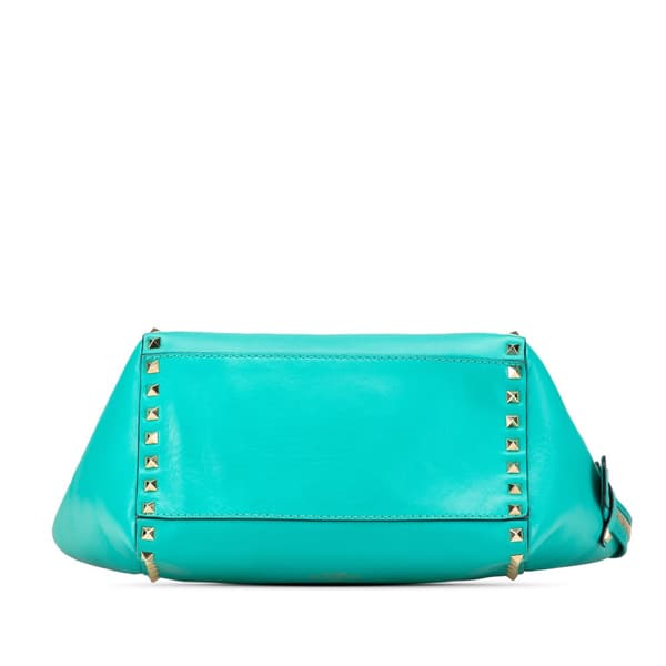 Pre-owned Valentino Small Leather Rockstud Trapeze Satchel Blue