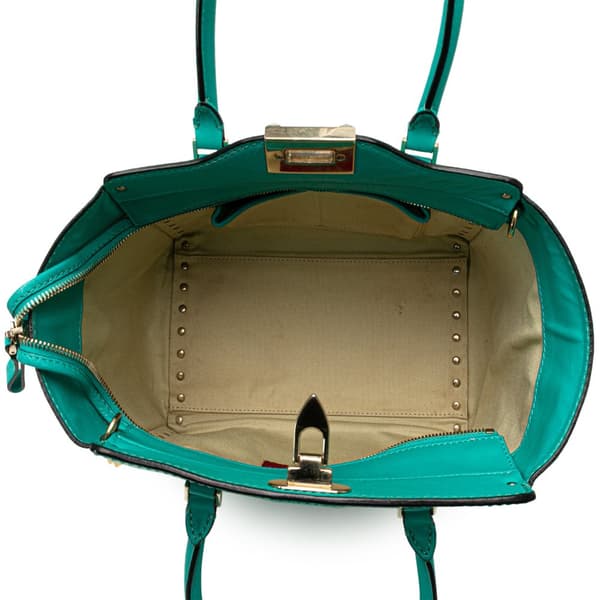 Pre-owned Valentino Small Leather Rockstud Trapeze Satchel Blue