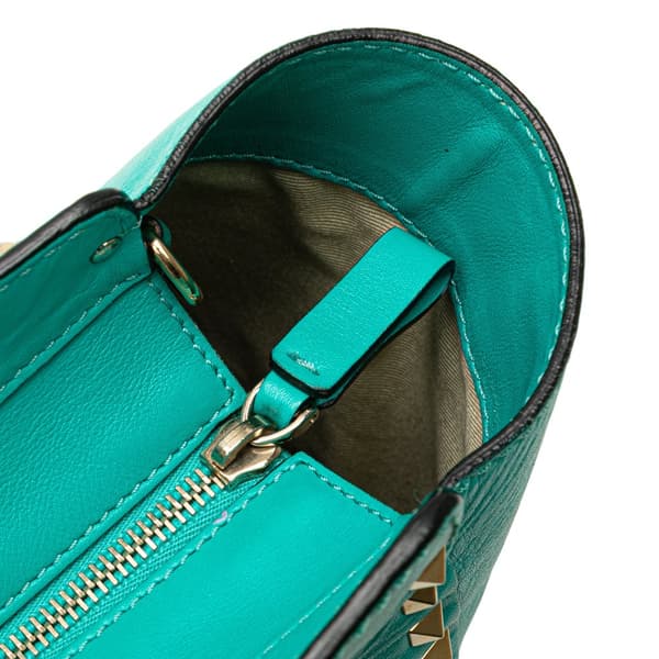Pre-owned Valentino Small Leather Rockstud Trapeze Satchel Blue