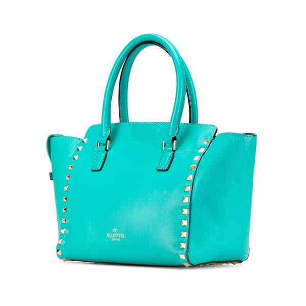 Pre-owned Valentino Small Leather Rockstud Trapeze Satchel Blue