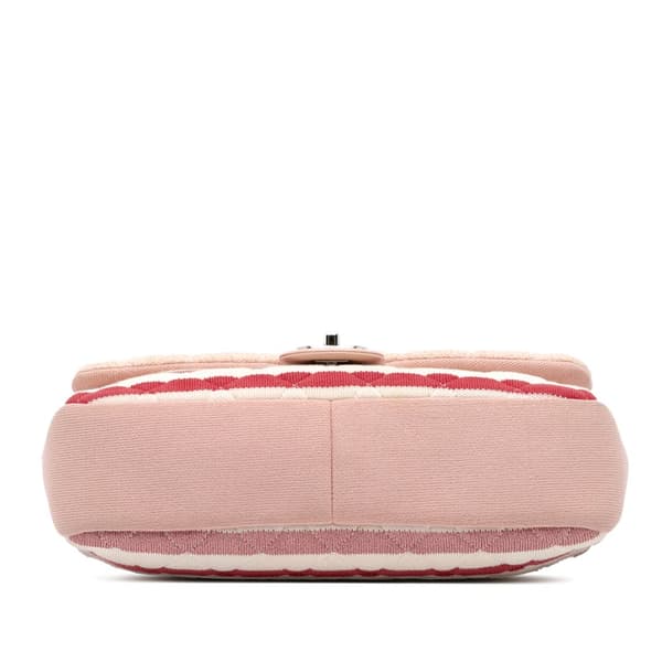 Pre-owned Chanel Jumbo Stripe Jersey Felt and Rope Flap Pink