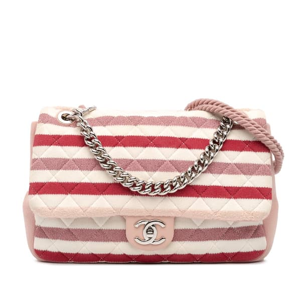 Pre-owned Chanel Jumbo Stripe Jersey Felt and Rope Flap Pink