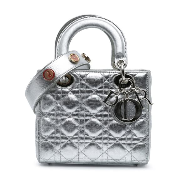 Pre-owned Dior Small Metallic Grained Calfskin Cannage My ABCDior Lady Dior Silver