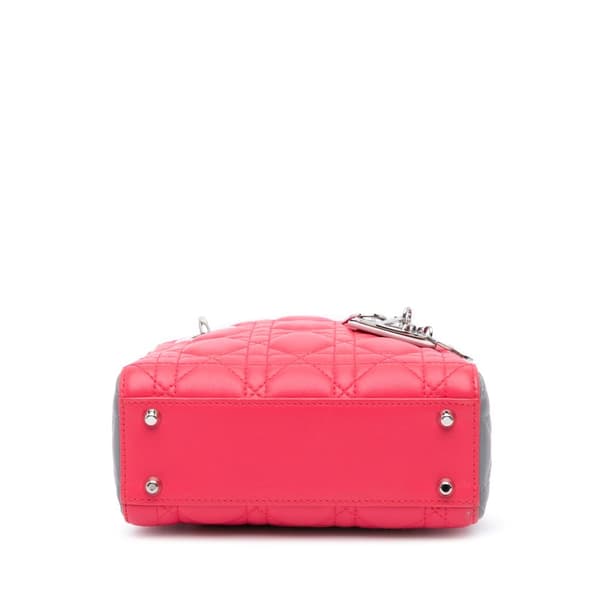 Pre-owned Dior Mini Tricolor Lambskin Cannage Lady Dior Pink