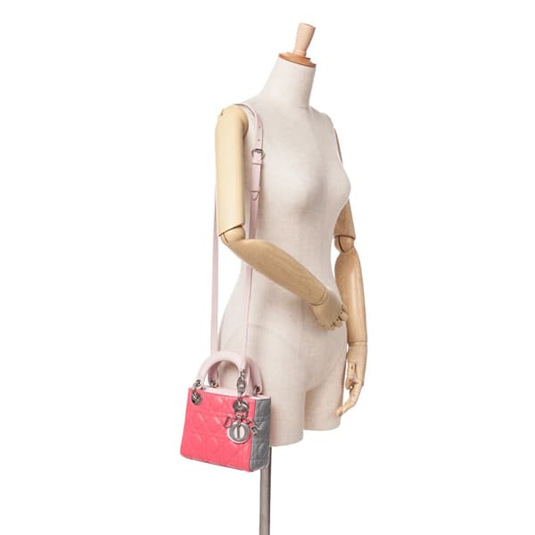 Pre-owned Dior Mini Tricolor Lambskin Cannage Lady Dior Pink