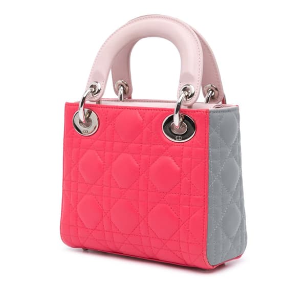 Pre-owned Dior Mini Tricolor Lambskin Cannage Lady Dior Pink