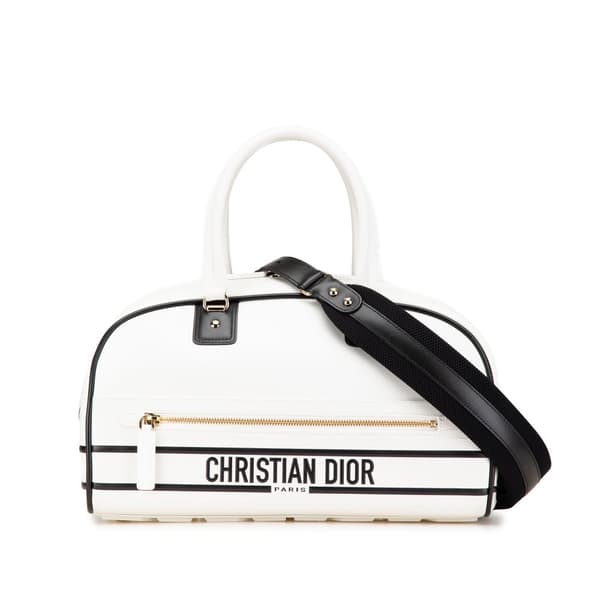 Pre-owned Dior Medium Leather Dior Vibe Bowling Bag White