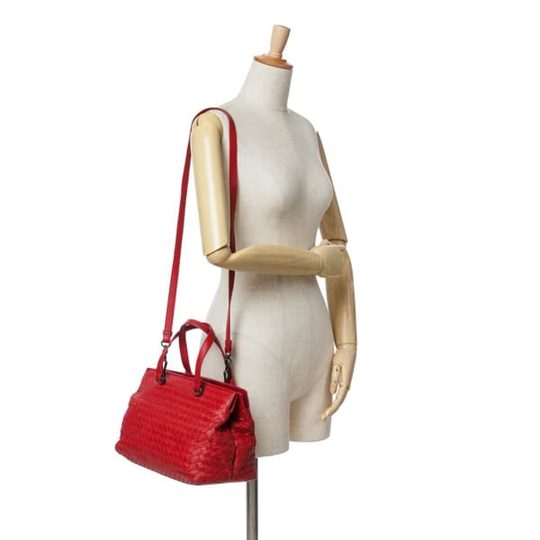 Pre-owned Bottega Veneta Nappa Intrecciato Satchel Red