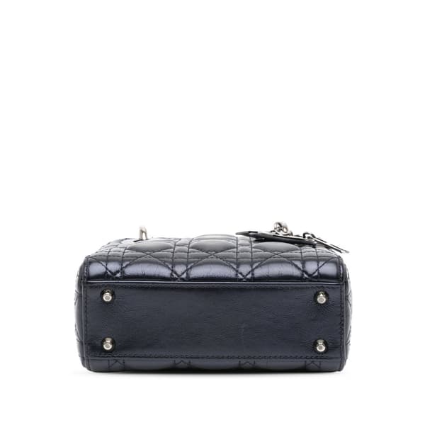 Pre-owned Dior Mini Crinkled Calfskin Cannage Lady Dior Blue