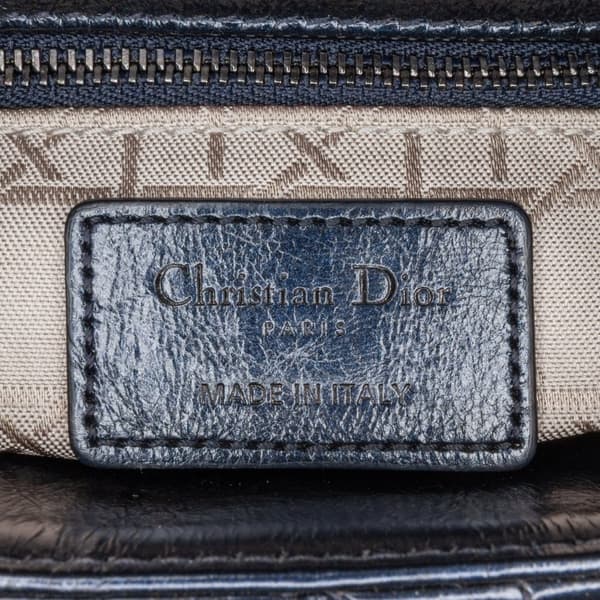 Pre-owned Dior Mini Crinkled Calfskin Cannage Lady Dior Blue