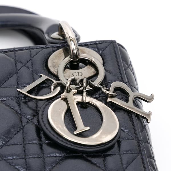 Pre-owned Dior Mini Crinkled Calfskin Cannage Lady Dior Blue