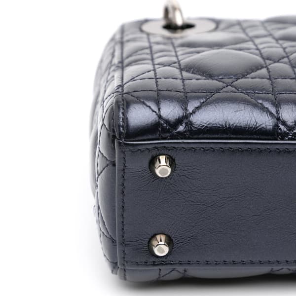 Pre-owned Dior Mini Crinkled Calfskin Cannage Lady Dior Blue