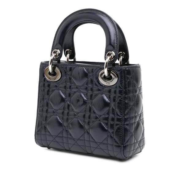 Pre-owned Dior Mini Crinkled Calfskin Cannage Lady Dior Blue