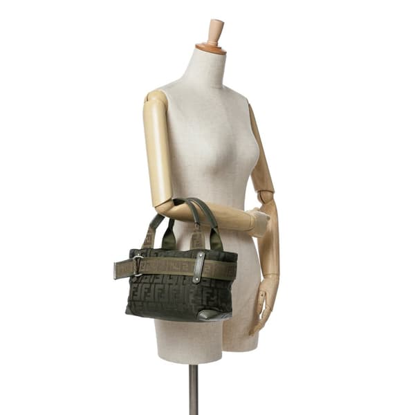 Pre-owned Fendi Zucca Nylon Zip Code Handbag Green